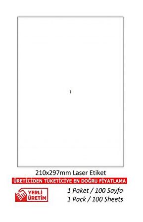 A1Etiket Tw-2000 Ebat 210 x 297 mm Lazer Etiket  A4 Sayfada 1 Etiket